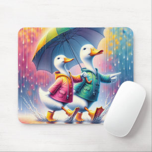 Tapis De Souris Canards Blancs Marchant Dans La Pluie