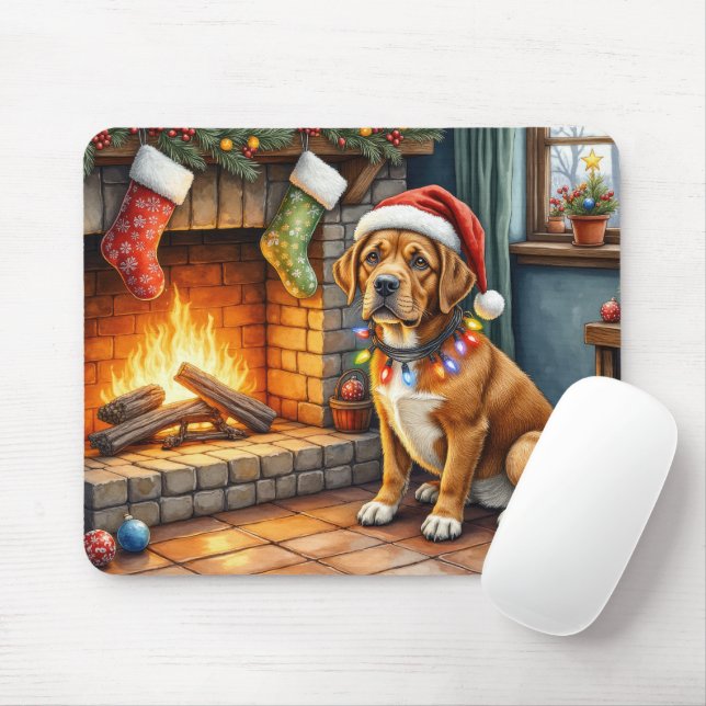 Tapis De Souris Cane Corso Cheminée avec Lumières de Noël (Avec souris)