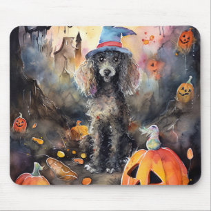 Tapis De Souris Caniche D'Halloween Avec Peur Citrouille