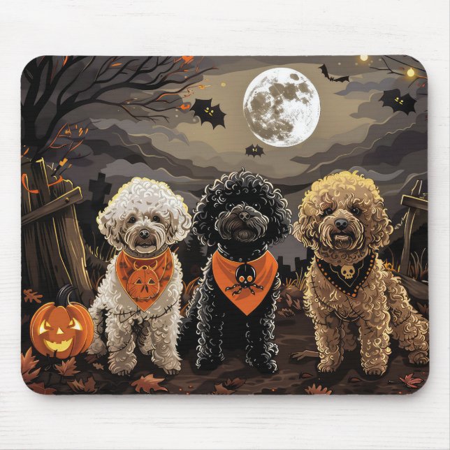Tapis De Souris Caniche Halloween Effrayant (Devant)