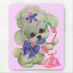 Tapis De Souris caniche mignon avec téléphone rose