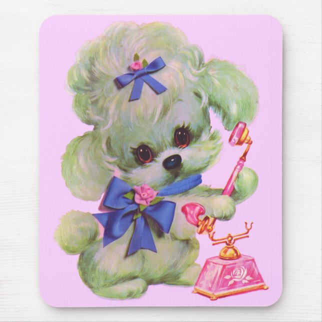Tapis De Souris caniche mignon avec téléphone rose (Devant)