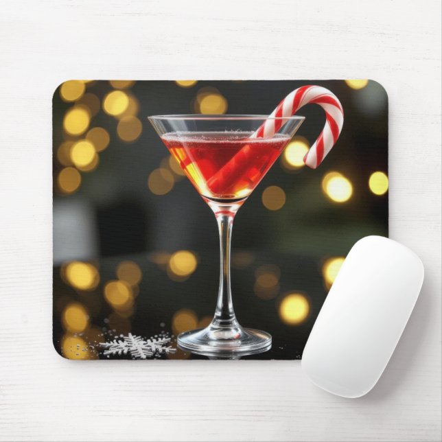 Tapis De Souris Canne de Noël dans un cocktail rouge (Avec souris)