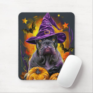 Tapis De Souris Canne éffrayante Corso Chien Halloween sorcière et