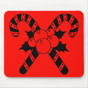 Tapis De Souris Canneberges et gui Joyeux Noël noir