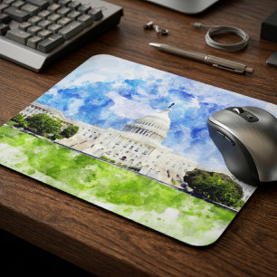 Tapis De Souris Capitole des États-Unis à Washington DC Watercolor