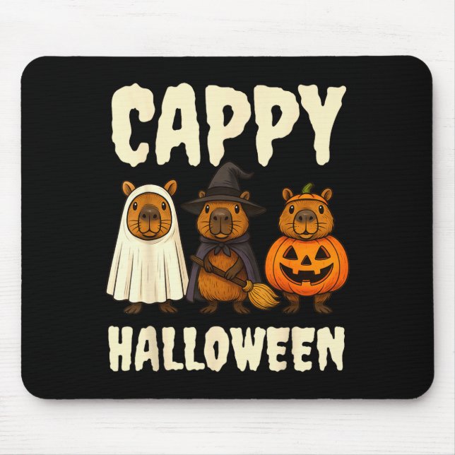 Tapis De Souris Cappy Halloween Funny Capybara Ghost Witch Pumpkin (Devant)