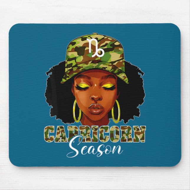 Tapis De Souris Capricorn Season Black Woman With Camo Hat Birthda (Devant)