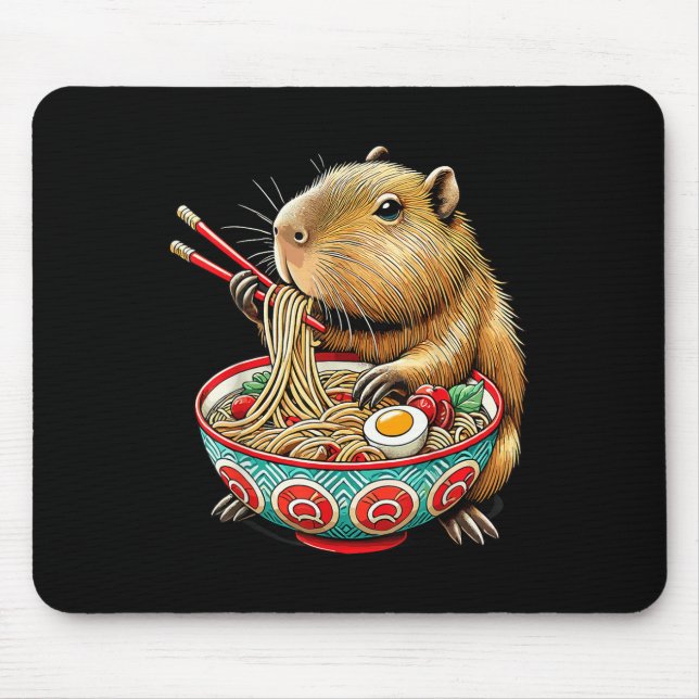 Tapis De Souris Capybara Aime Les Nouilles Capybara Manger Du Bram (Devant)