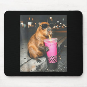 Tapis De Souris Capybara buvant du thé glacé boba mème animal drôl