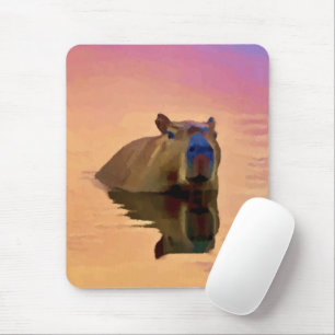 Tapis De Souris Capybara Émergée d'un lac paisible