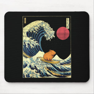 Tapis De Souris Capybara japonais vague de Kanagawa drôle de surf