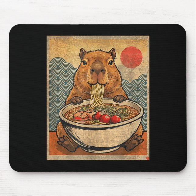 Tapis De Souris Capybara Ramen Japanese Funny Graphic Kawaii Anime (Devant)