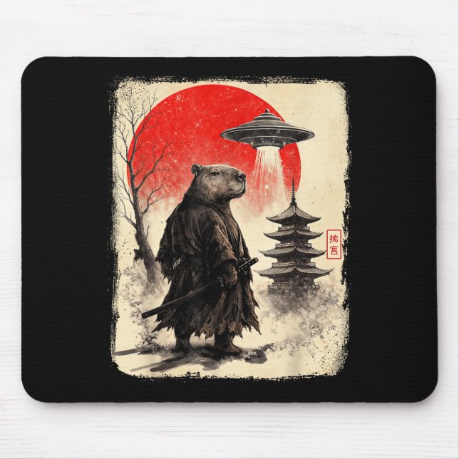 Tapis De Souris Capybara Samurai Retro Ufo Japanese Warrior Tenshu (Devant)
