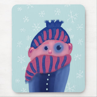 Tapis De Souris Caractère drôle d'hiver avec le casquette et