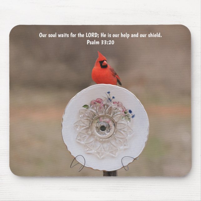 Tapis De Souris Cardinal Bird and Plate Flower Faith Bible Verse (Devant)