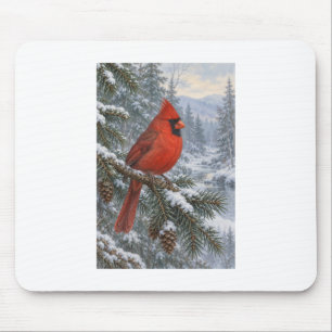 Tapis De Souris Cardinal d'hiver au bord d'un ruisseau forestier c
