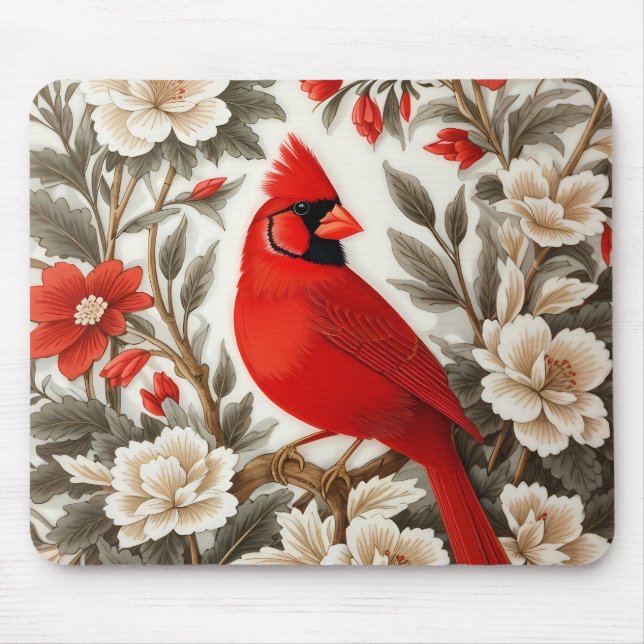 Tapis De Souris Cardinal du Nord Oiseau Belle Flore (Devant)