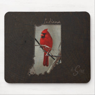 Tapis De Souris Cardinal Indiana coupé sur Arrière - plan de boi