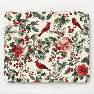 Tapis De Souris Cardinal Rouge Élégant - Botanique d'Hiver sur Crè