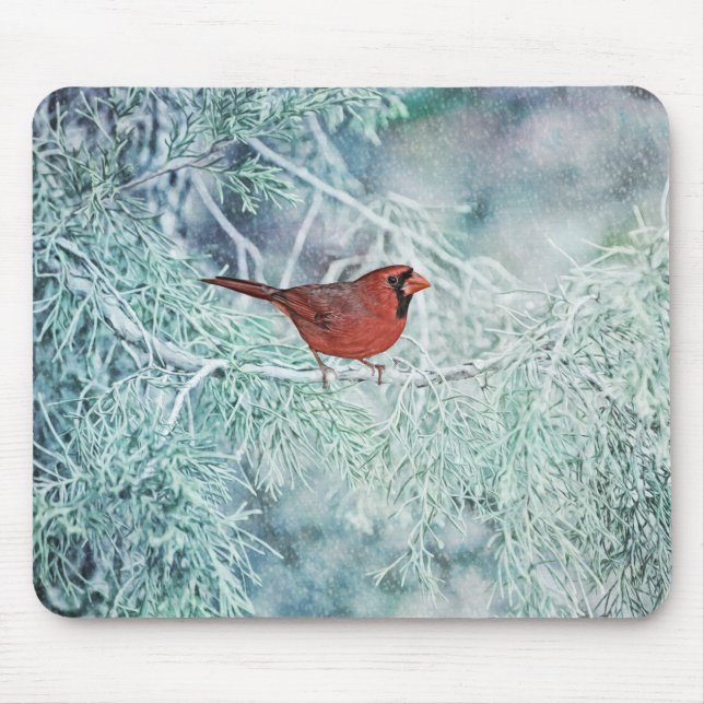 Tapis De Souris Cardinal rouge Oiseau d'hiver Souris (Devant)
