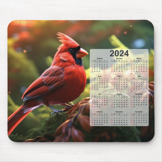 Tapis De Souris Cardinal rouge perché sur le Calendrier Tree Branc (Devant)