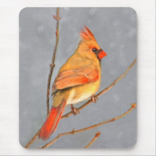 Tapis De Souris Cardinal sur branche - Peinture originale d'oiseau