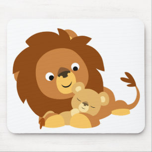 Tapis De Souris Caricature adorable Lion Papa et Cub Mousepad