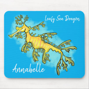 Tapis De Souris Caricature amusante de dragon de mer feuillu