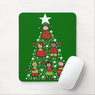 Tapis De Souris Caricature Arbre de Noël Enfants Étoiles Étincelle
