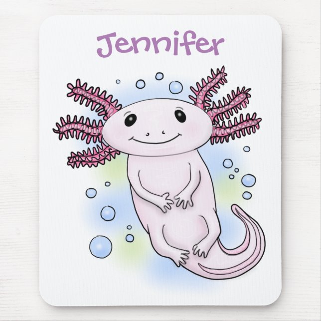 Tapis De Souris Caricature axolotl rose adorable (Devant)