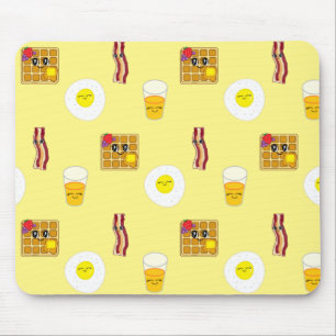 Tapis De Souris Caricature Bacon, Oeufs et gaufres