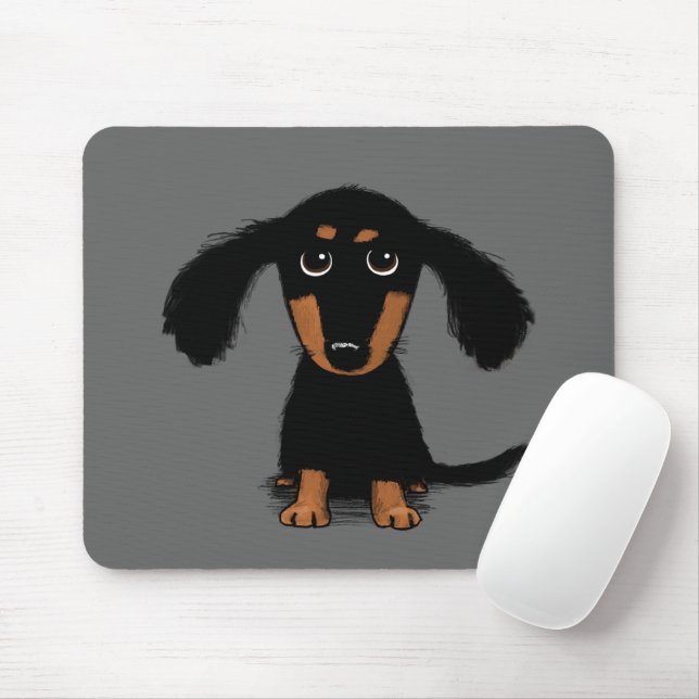 Tapis De Souris Caricature de chien mignon de chiot longue Haired  (Avec souris)