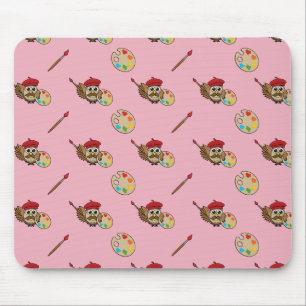 Tapis De Souris Caricature de Chouette Peintre Cute