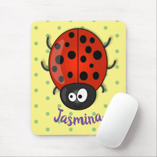 Tapis De Souris Caricature de coccinelle rouge joyeux
