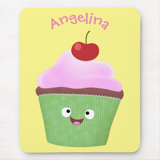 Tapis De Souris Caricature de cupcake joyeux (Devant)
