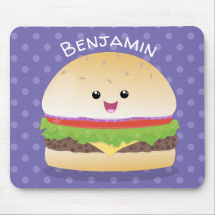 Tapis De Souris Caricature de hamburger kawaii joyeux