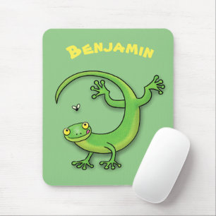 Tapis De Souris Caricature de lézard de gecko vert mou