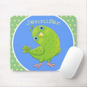 Tapis De Souris Caricature de perruche verte curieuse