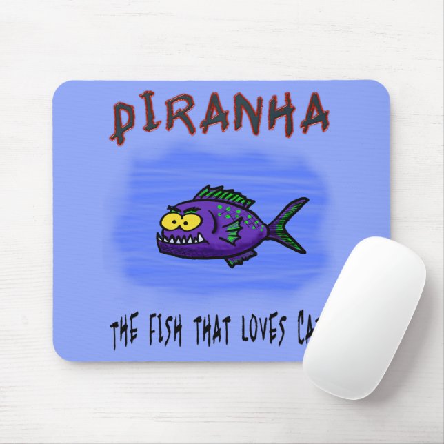Tapis De Souris Caricature de poisson de Piranha (Avec souris)
