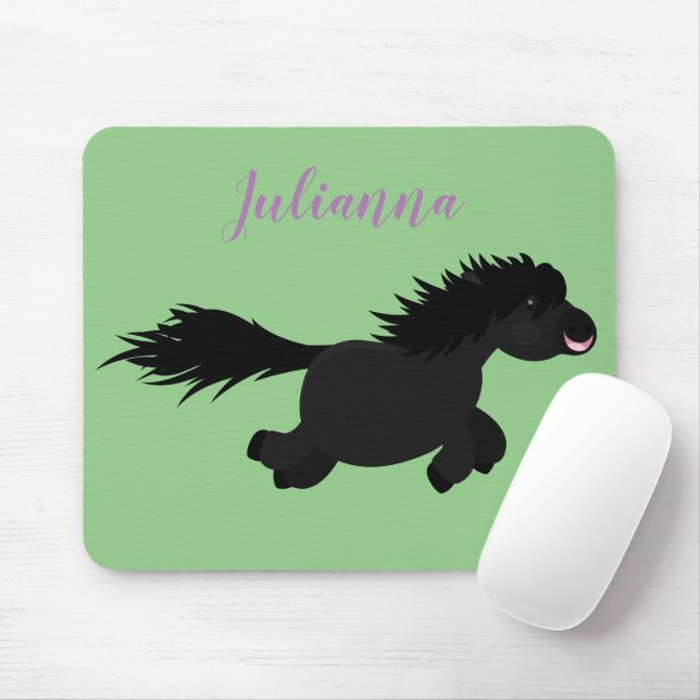 Tapis De Souris Caricature de poney noir mignon (Avec souris)