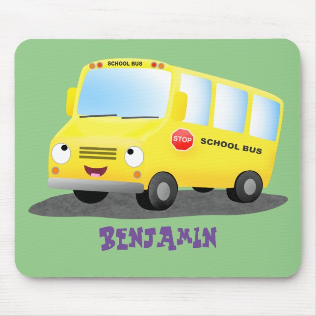 Tapis De Souris Caricature du bus scolaire jaune joyeux (Devant)