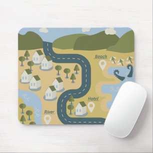 Tapis De Souris Caricature élégante paysage carte de voyage