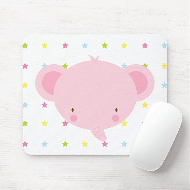 Tapis De Souris Caricature Eléphant rose Mousepad (Avec souris)