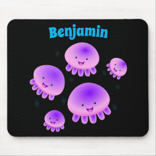 Tapis De Souris Caricature kawaii de méduse violette rose mou