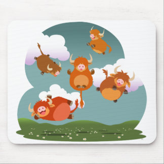 Tapis De Souris Caricature mignonne levant vaches des hautes terre