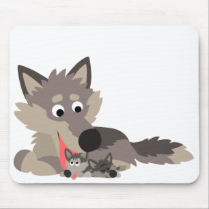 Tapis De Souris Caricature mignonne papa Wolf et Pups Mousepad