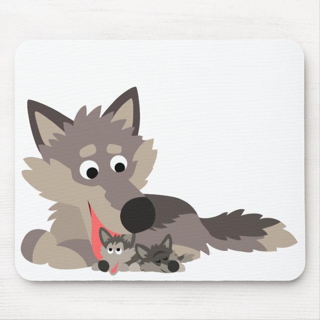Tapis De Souris Caricature mignonne papa Wolf et Pups Mousepad (Devant)