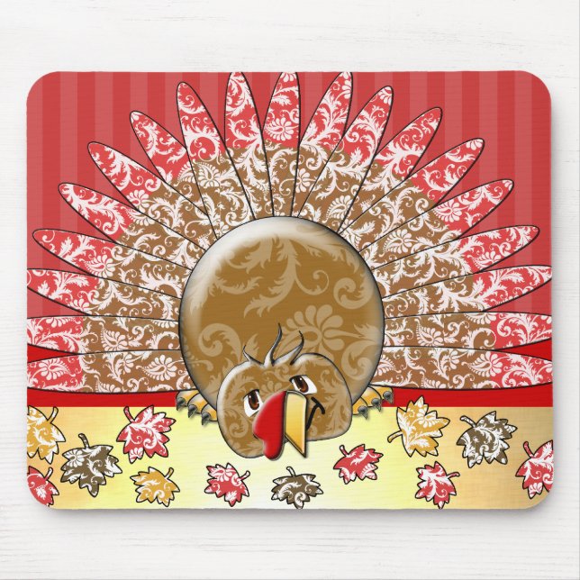 Tapis De Souris Caricature mignonne Thanksgiving Turquie (Devant)