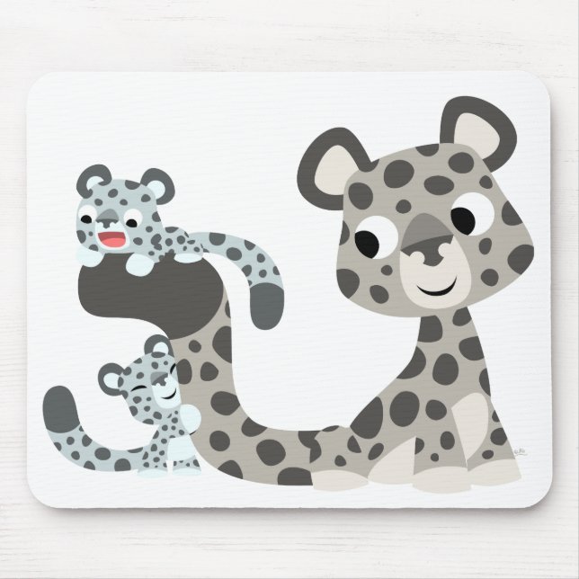 Tapis De Souris Caricature Snow Leopard et Cubs Mousepad (Devant)